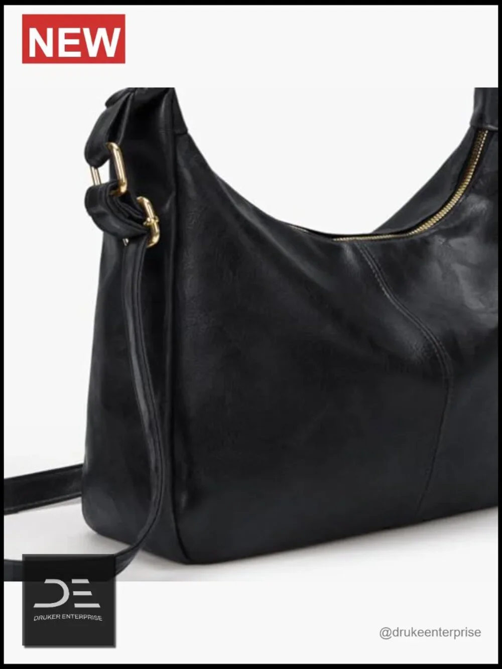 PU Leather Slouchy Hobo Shoulder Bag with Zipper Large Capacity